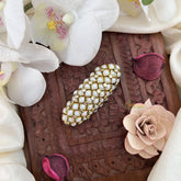 Vriksham Silk Thread Kundan Saree Pin-White-H997